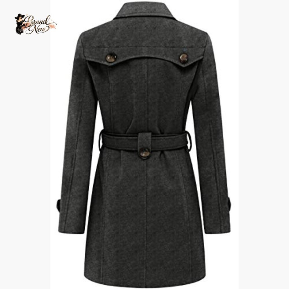 Polyester Double Breasted Pea Coat With Belt Wind… - image 3